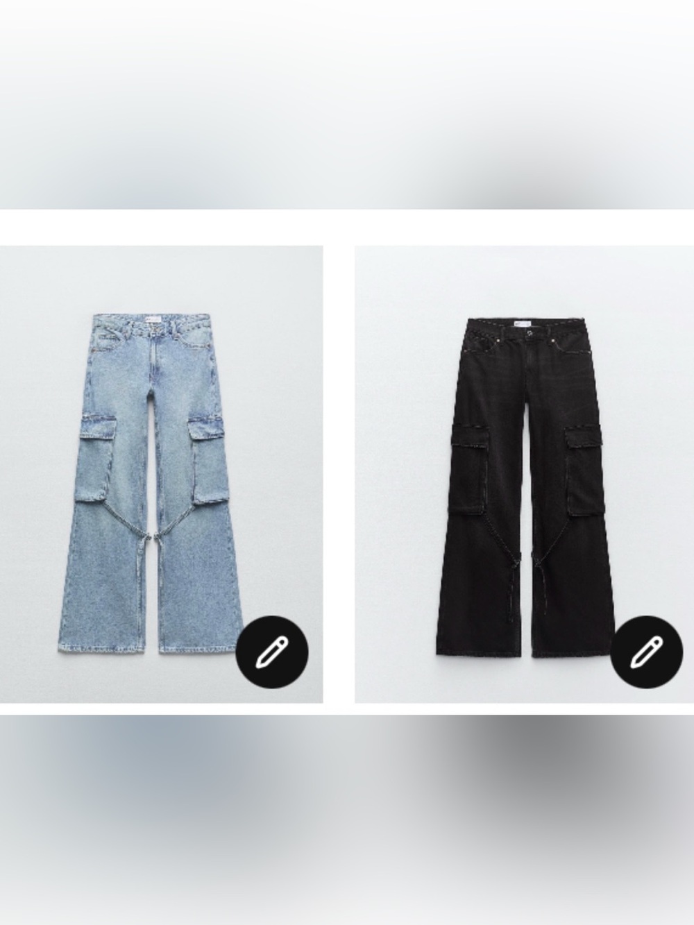Zara TRF Cargo Jeans Lot Light Blue & Black